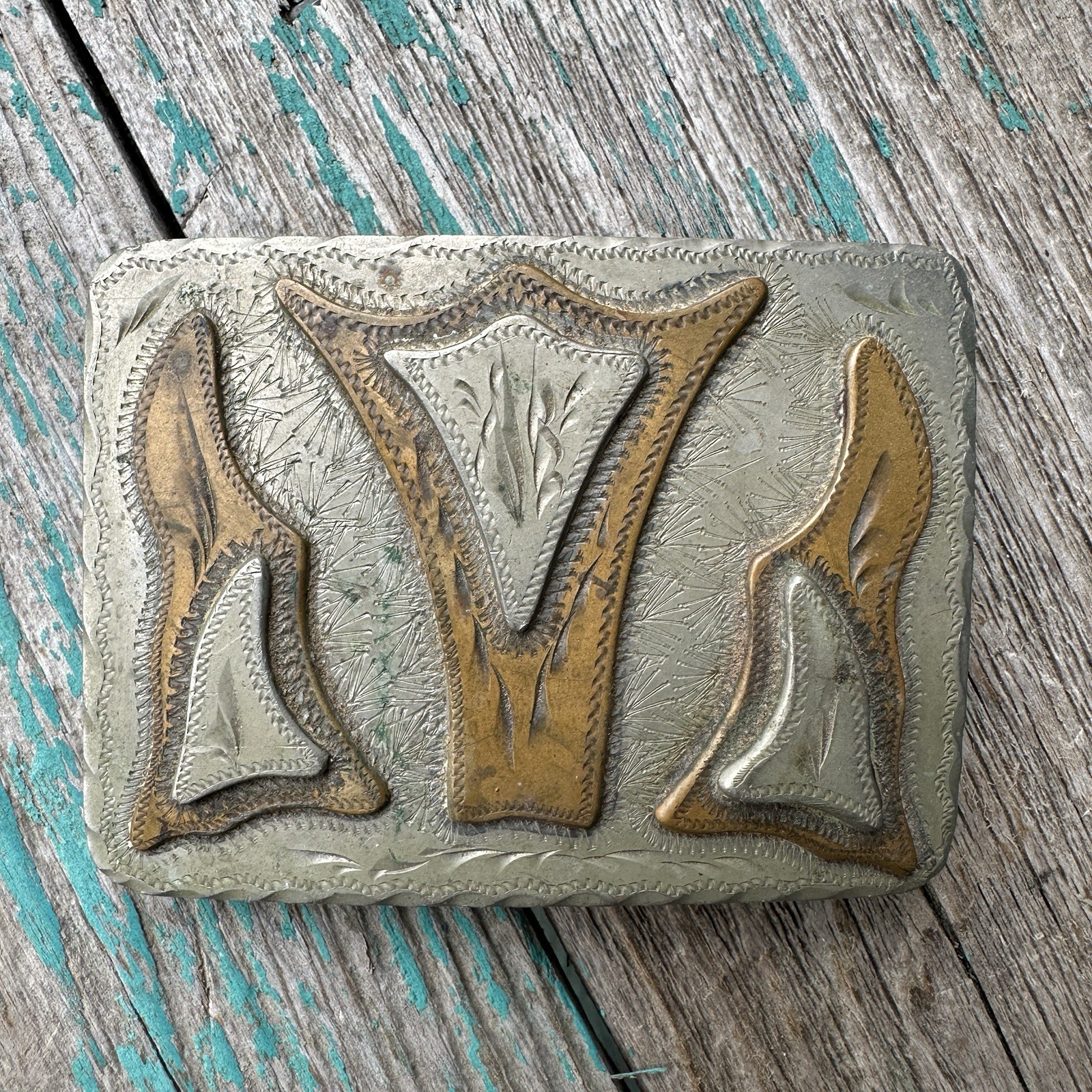 Western Flair Hand Tooled Belt Buckle 2.875 Inch German Silver Brass Colorado Western Flair Hand Tooled Belt Buckle 2.875 Inch German Silver Brass Colorado