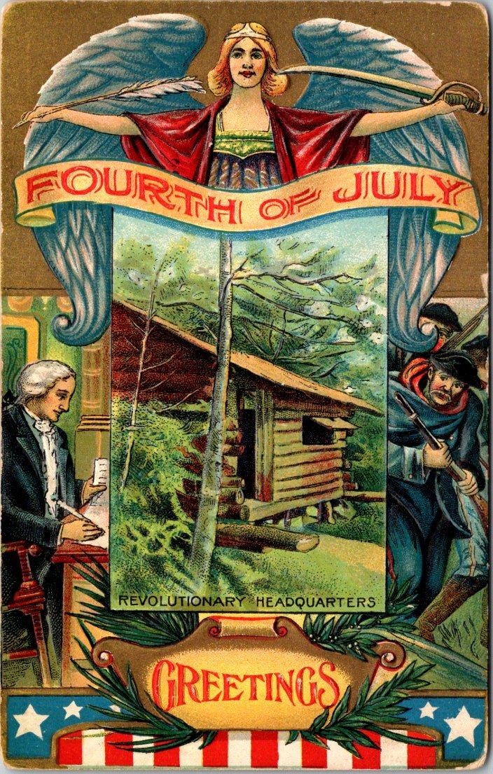 1907-10's FOURTH 4th of JULY GREETINGS REVOLUTIONARY HEADQUARTERS ANGEL POSTCARD