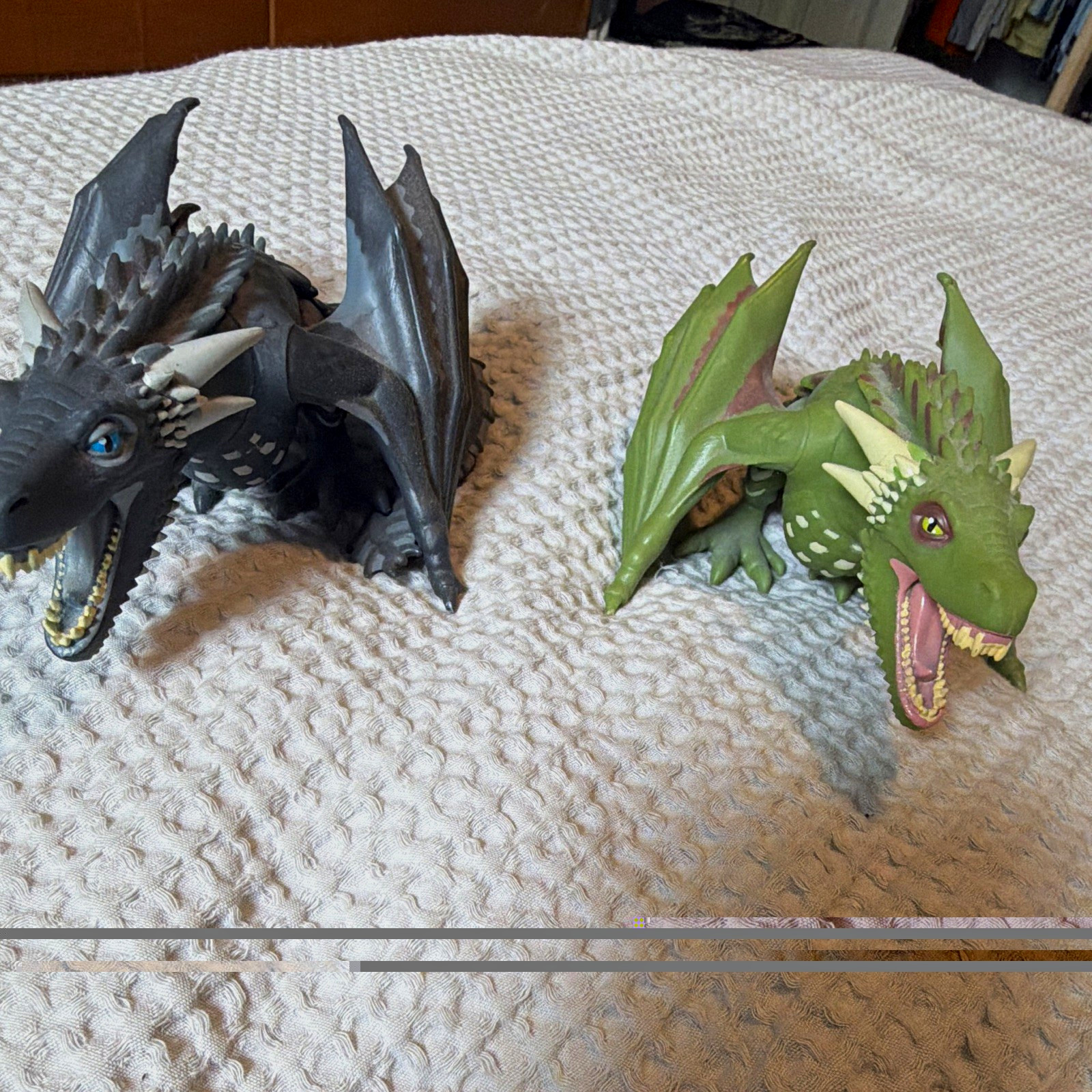 Fantasy Dragon Theme Figurines Lot of 2 - Black & Green Dragon Figures