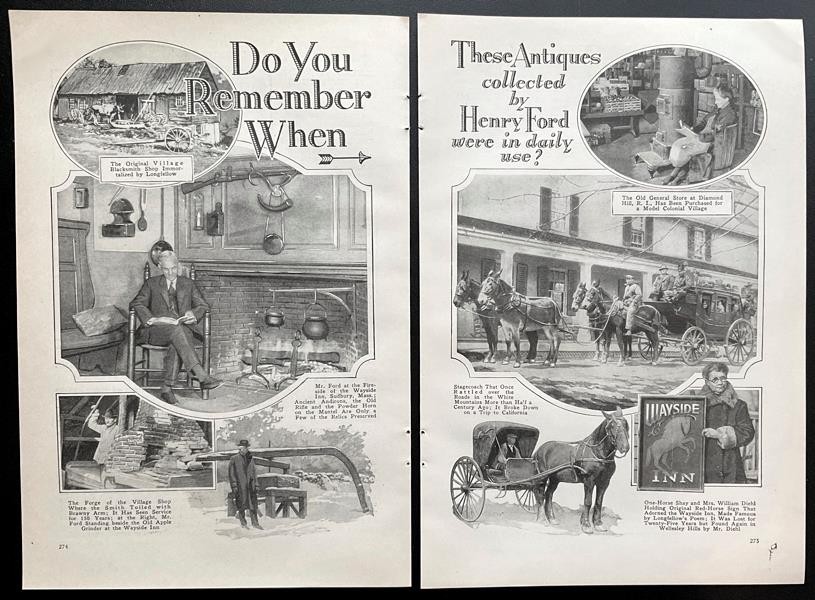 Henry Ford Antique Collection 1926 article Museum origins Wayside Inn~Stagecoach