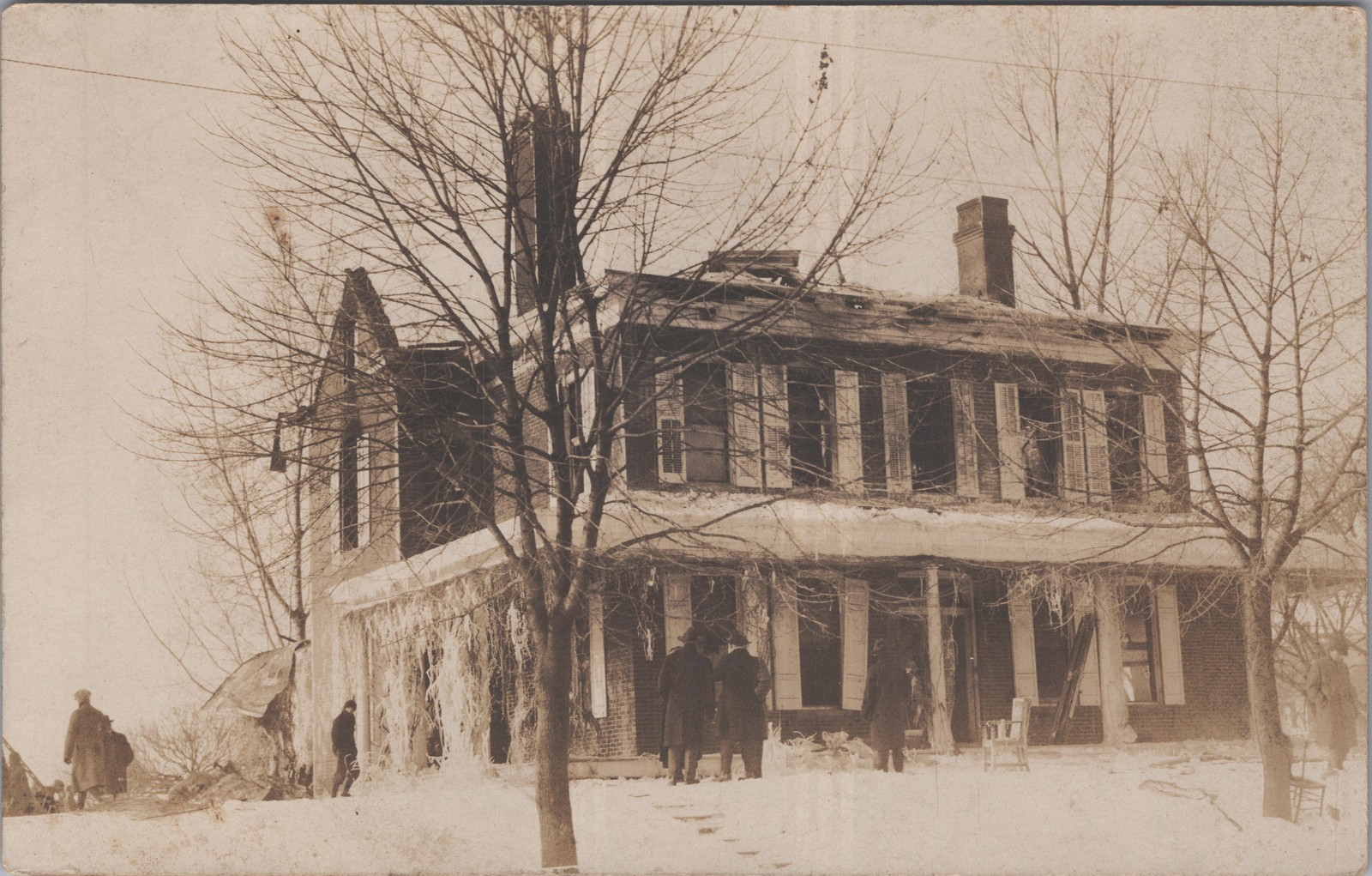RPPC House Fire Aftermath Winter Ice Ruins Onlookers Real Photo Postcard c.1910 RPPC House Fire Aftermath Winter Ice Ruins Onlookers Real Photo Postcard c.1910