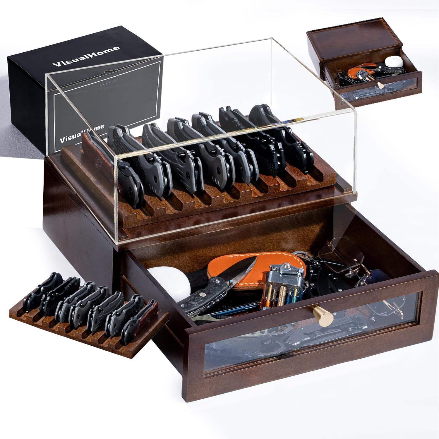 Premium Knife Display Case for up to 10 Knives Wooden Pocket Knife Organizer for Premium Knife Display Case for up to 10 Knives Wooden Pocket Knife Organizer for