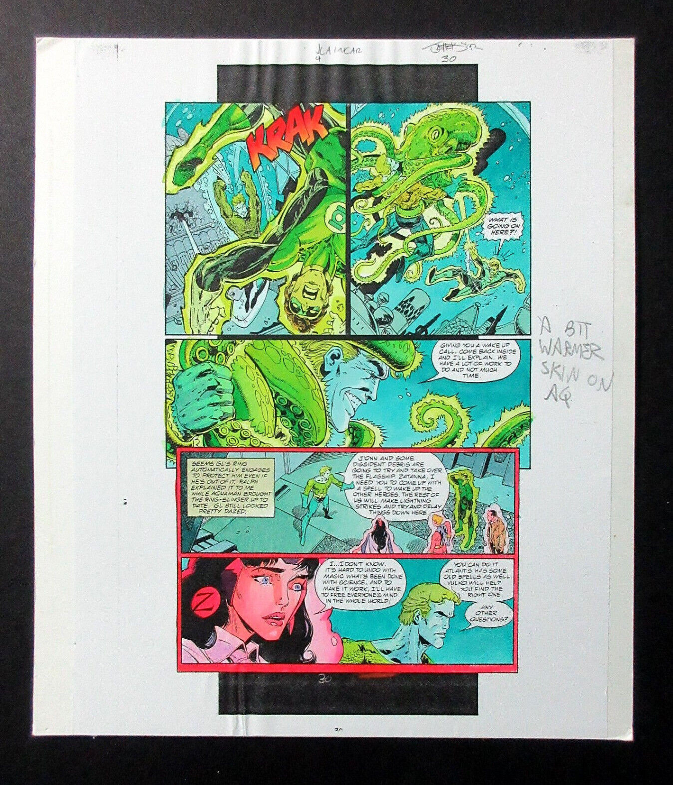 Original 2001 JLA color guide art, Aquaman v Green Lantern, page 30 by DC Comics Original 2001 JLA color guide art, Aquaman v Green Lantern, page 30 by DC Comics