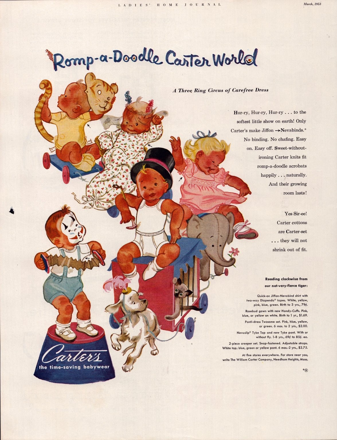 Carter\'s Magazine Ad Babywear 1953 Romp-a-Doodle Circus