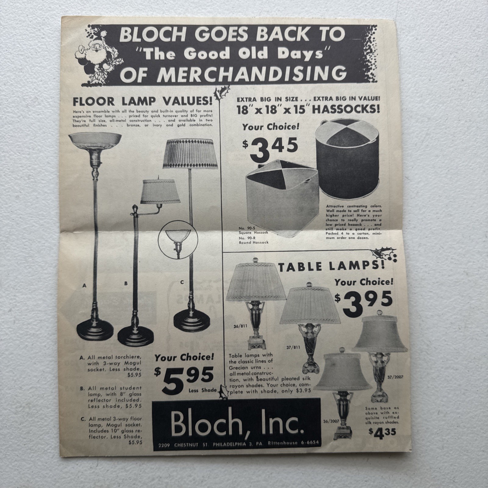 Vintage Bloch, Inc. Philadelphia, PA. Store Sales Brochure Mailing Catalog Vintage Bloch, Inc. Philadelphia, PA. Store Sales Brochure Mailing Catalog