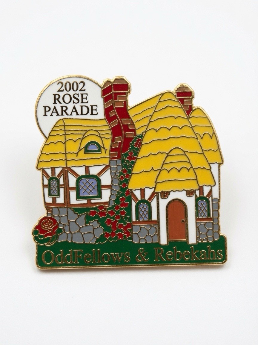 2002 Rose Parade Pin OddFellows Rebekahs Cottage Enamel Collectible Badge