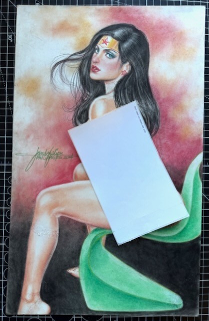 Signed Original Jun De Felipe Wonder Woman Chair Semi Nude Pastel Comm 11X17