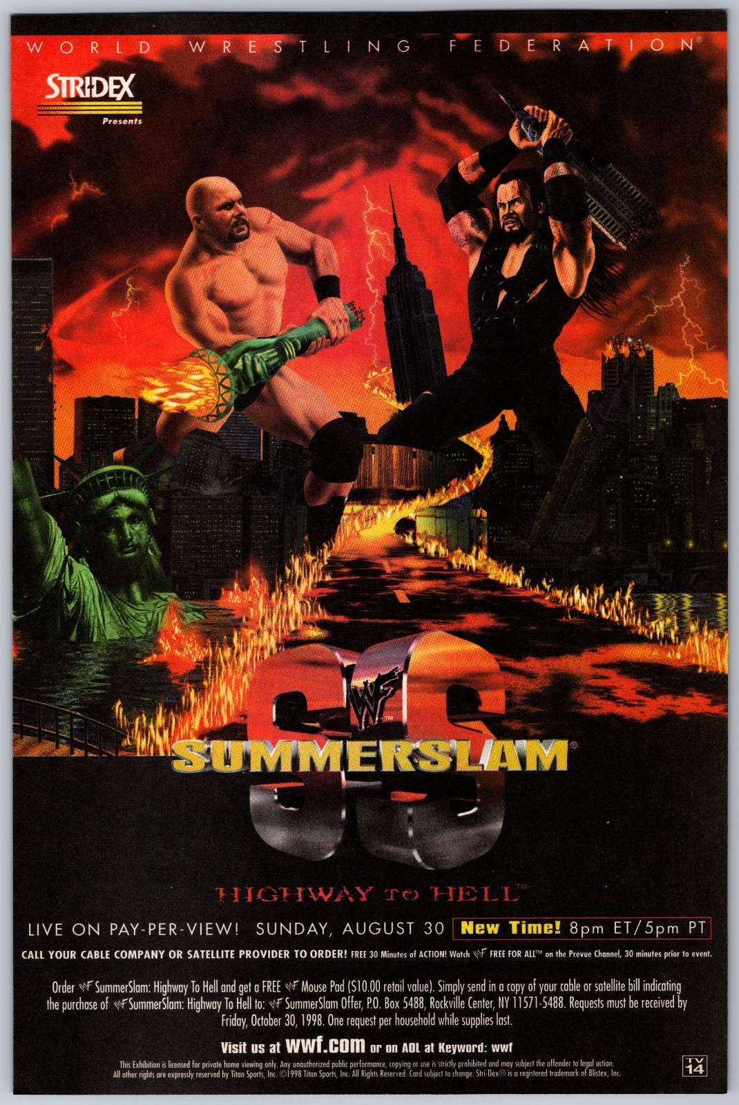WWF SummerSlam Highway to Hell Print Ad Poster Art PROMO Original Undertaker