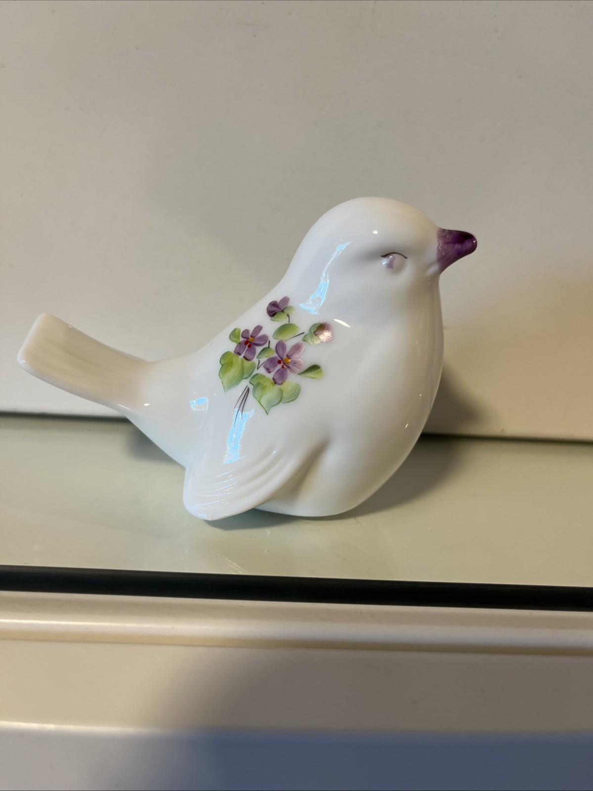 Fenton Milk Glass Songbird Hand Painted, Signed, Stamped.