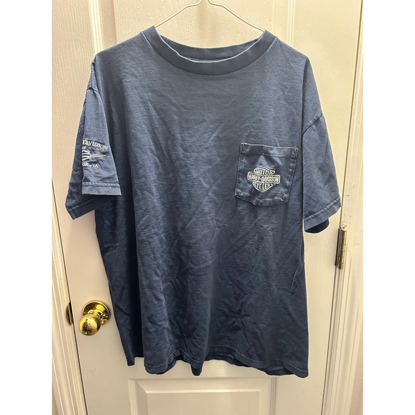 Harley-Davidson Lynchburg VA Pocket T-Shirt XL Made USA Navy Blue Cotton Biker