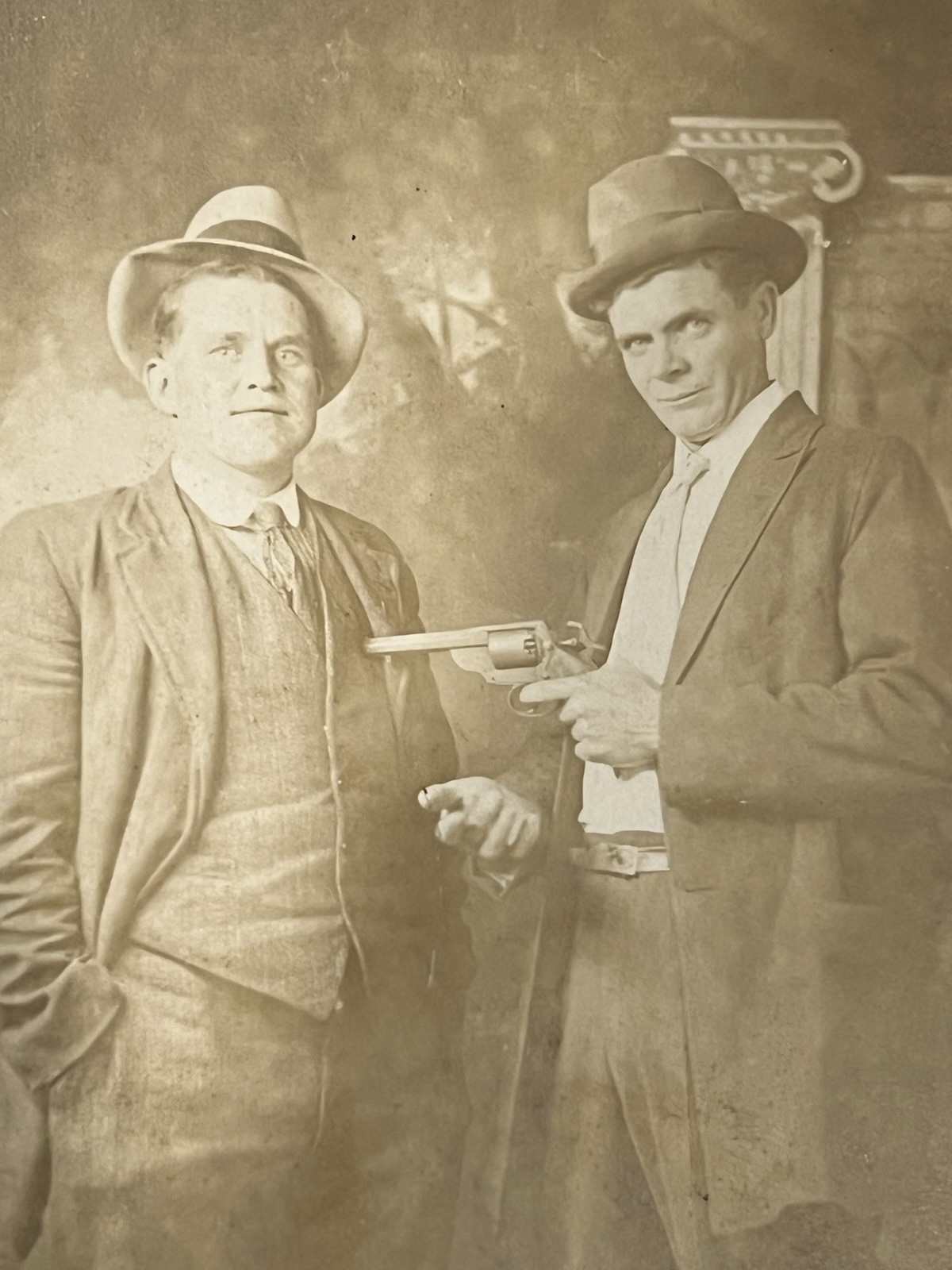 Antique Vintage Early 1900s Mobster / Gangster Guys Photo RPPC ARMED W/ Revolver