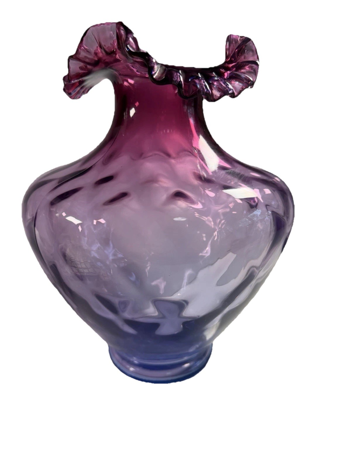 Fenton Mulberry Melon Vase Hand Blown Ruffled Top Vase Large Unique