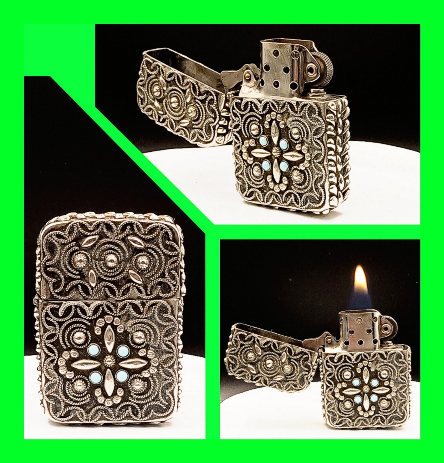 Vintage 800 Silver Ornate Handmade Heavily Embellished Zippo Insert Lighter RARE