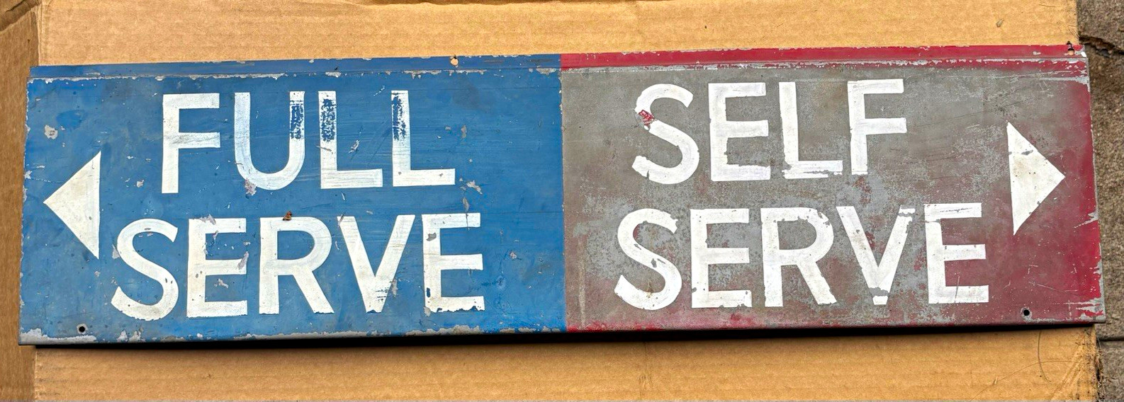 Vintage Gas & Oil Metal Sign Full Serve / Self Serve w/ Arrows Blue Red