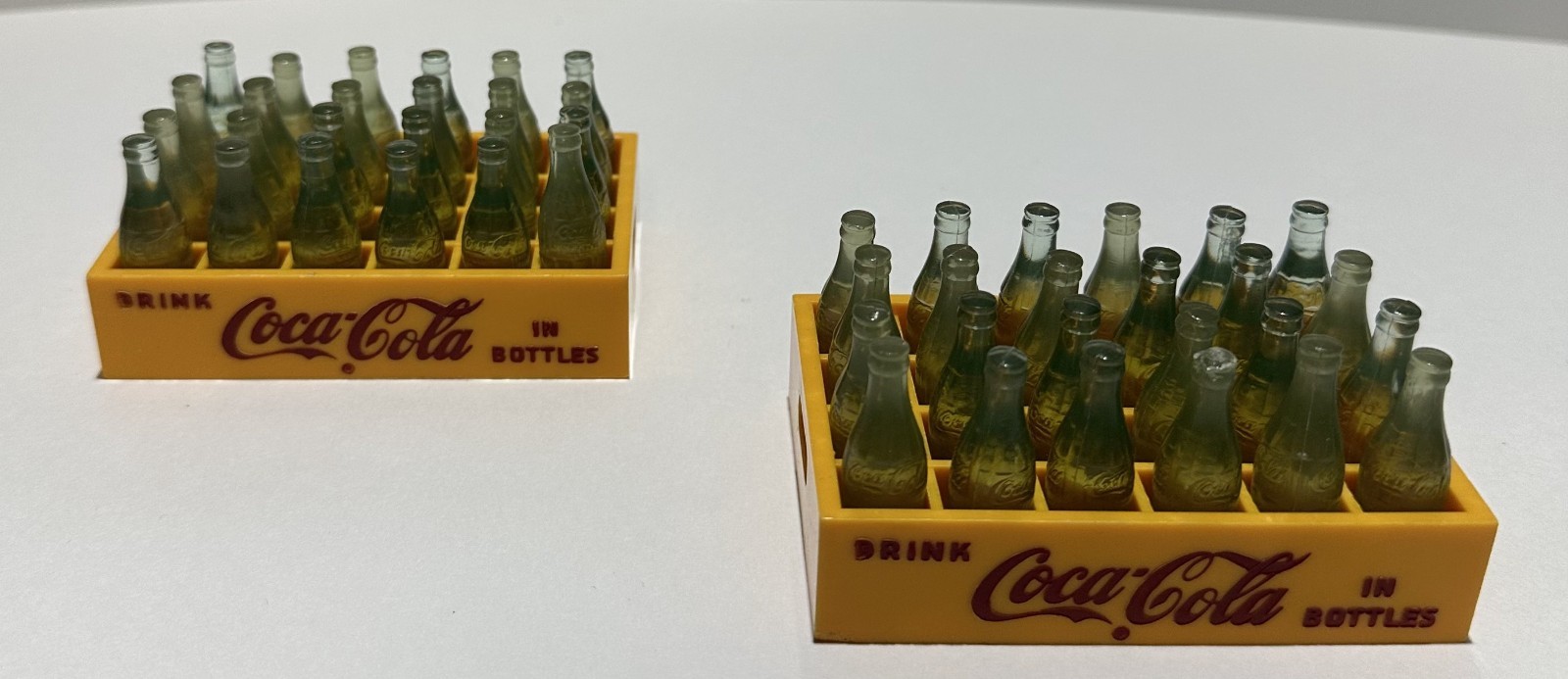Vintage 1950\'s 2 SETS Miniature Coca Cola Bottles YellowCrate Coke 24 Bottles Ea