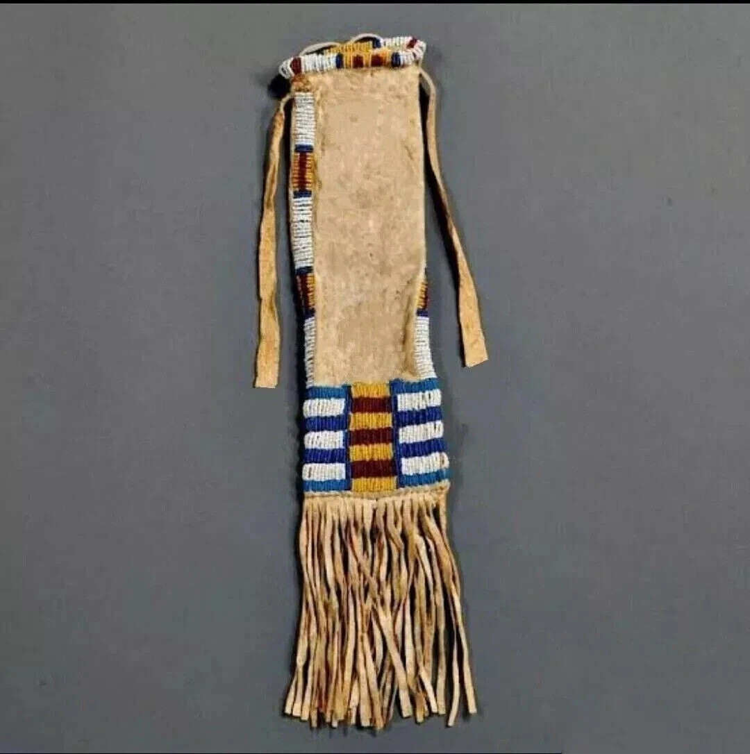 Native Indian Beaded Suede Leather tobacco Beaded pouch, hide tobacco pipe bag