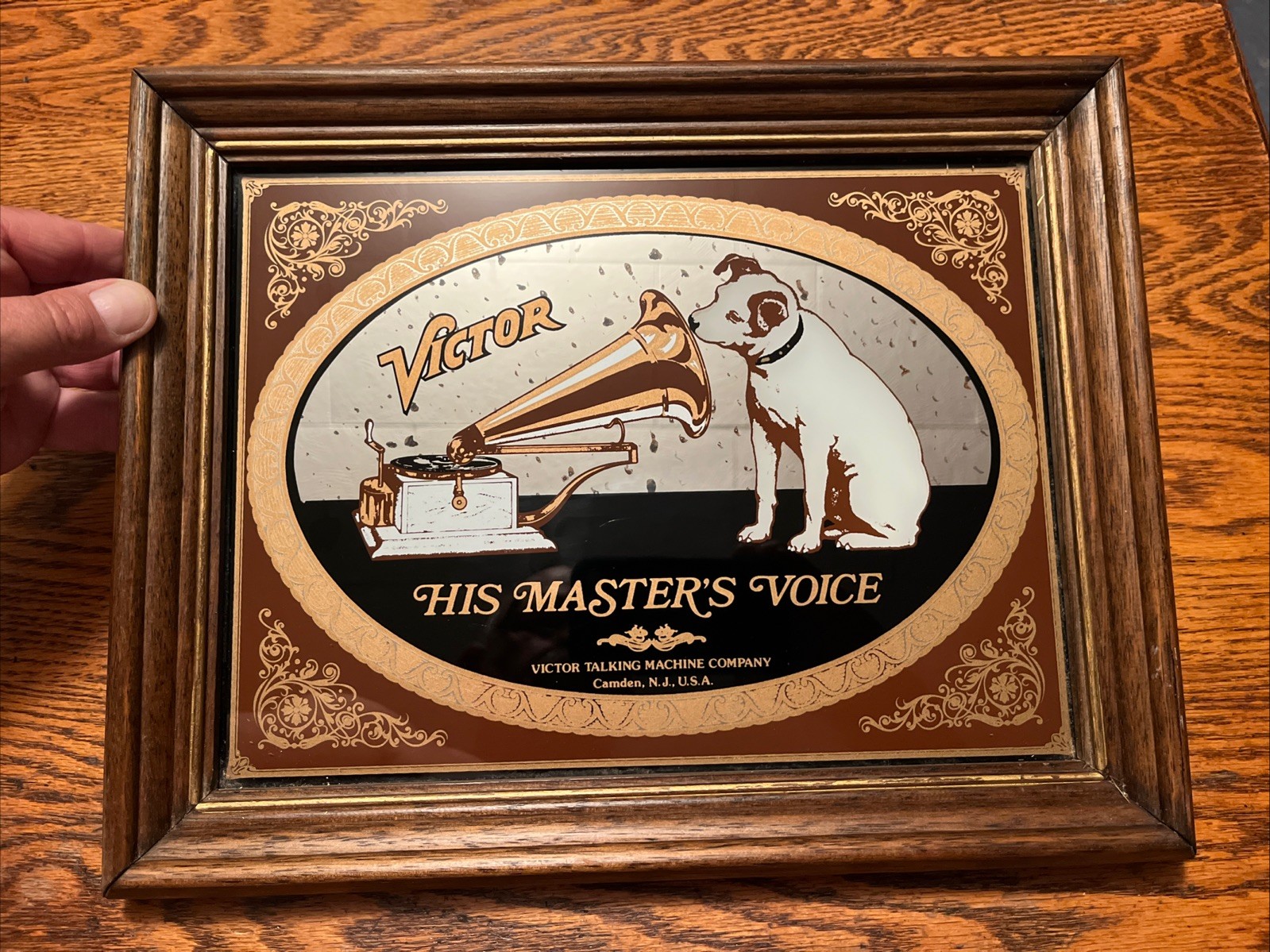 Vintage RCA Victor His Master\'s Voice Advertising Mirror   12 X 13