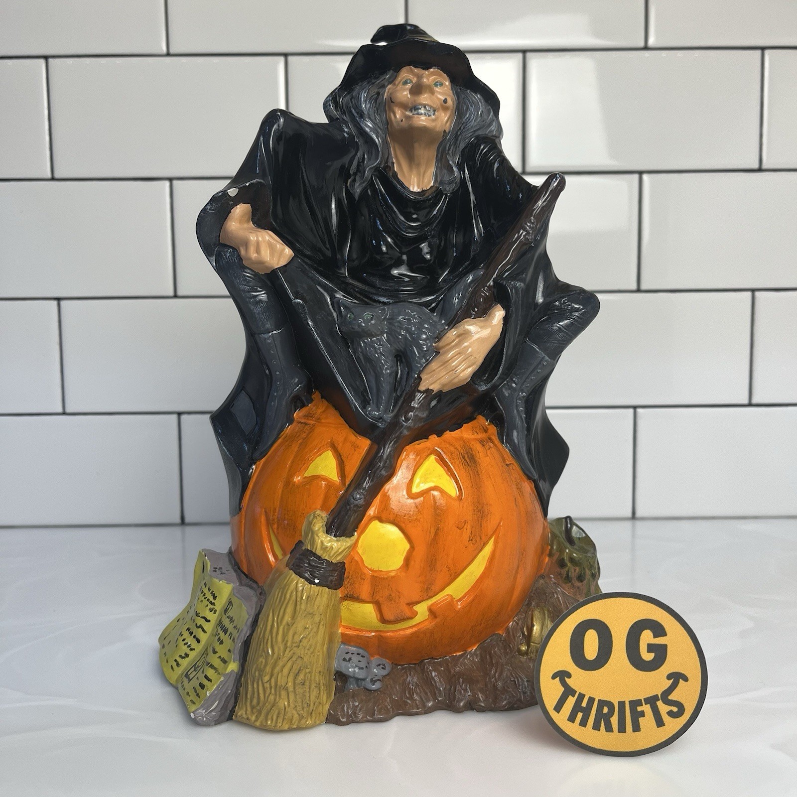 VTG 1972 Byron Molds Ceramic Witch/Black Cat/Jack O\'Lantern Halloween Figurine VTG 1972 Byron Molds Ceramic Witch/Black Cat/Jack O\'Lantern Halloween Figurine