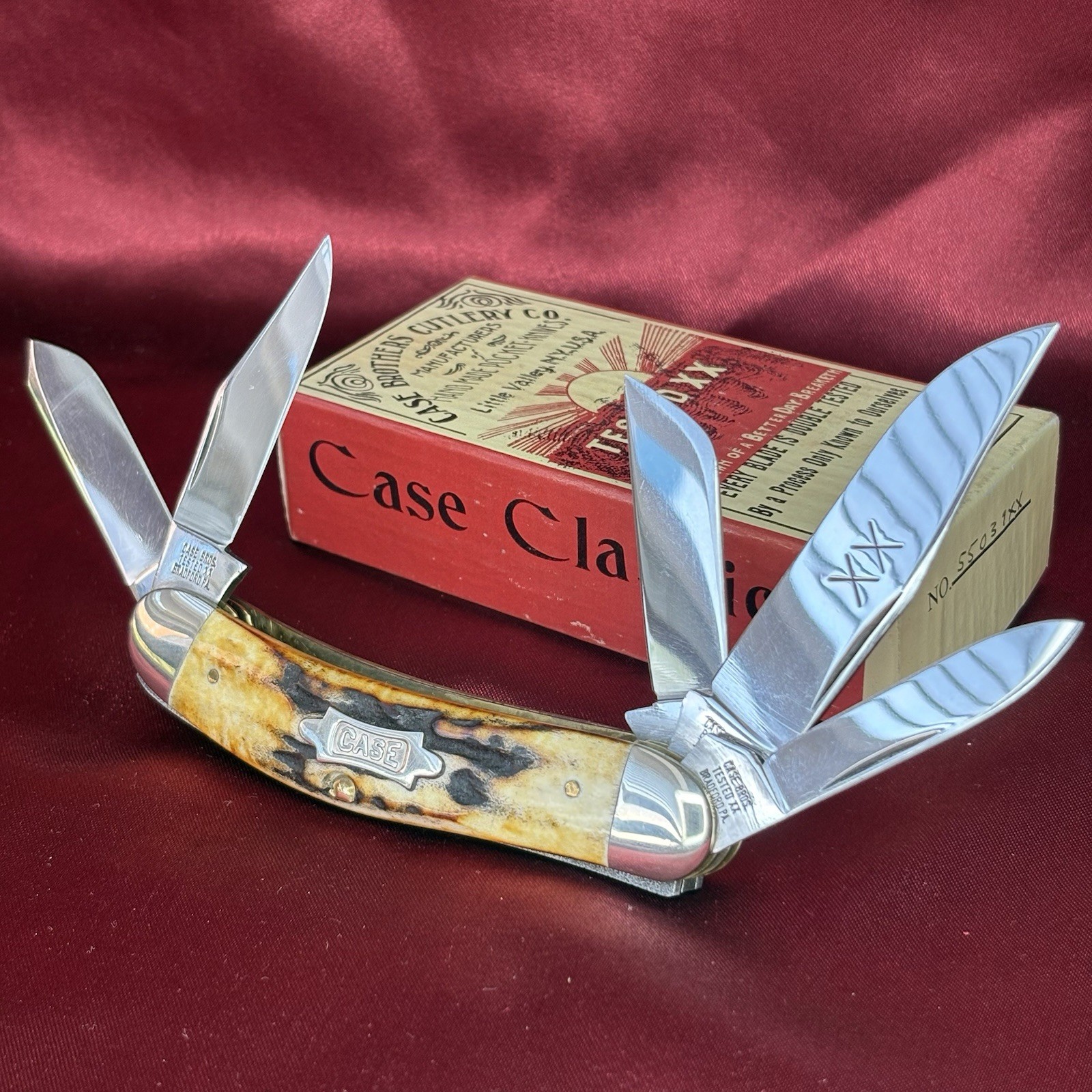 Vintage 1994 Case XX Classics 55039 Sowbelly 5-Blade Genuine Stag Pocket Knife