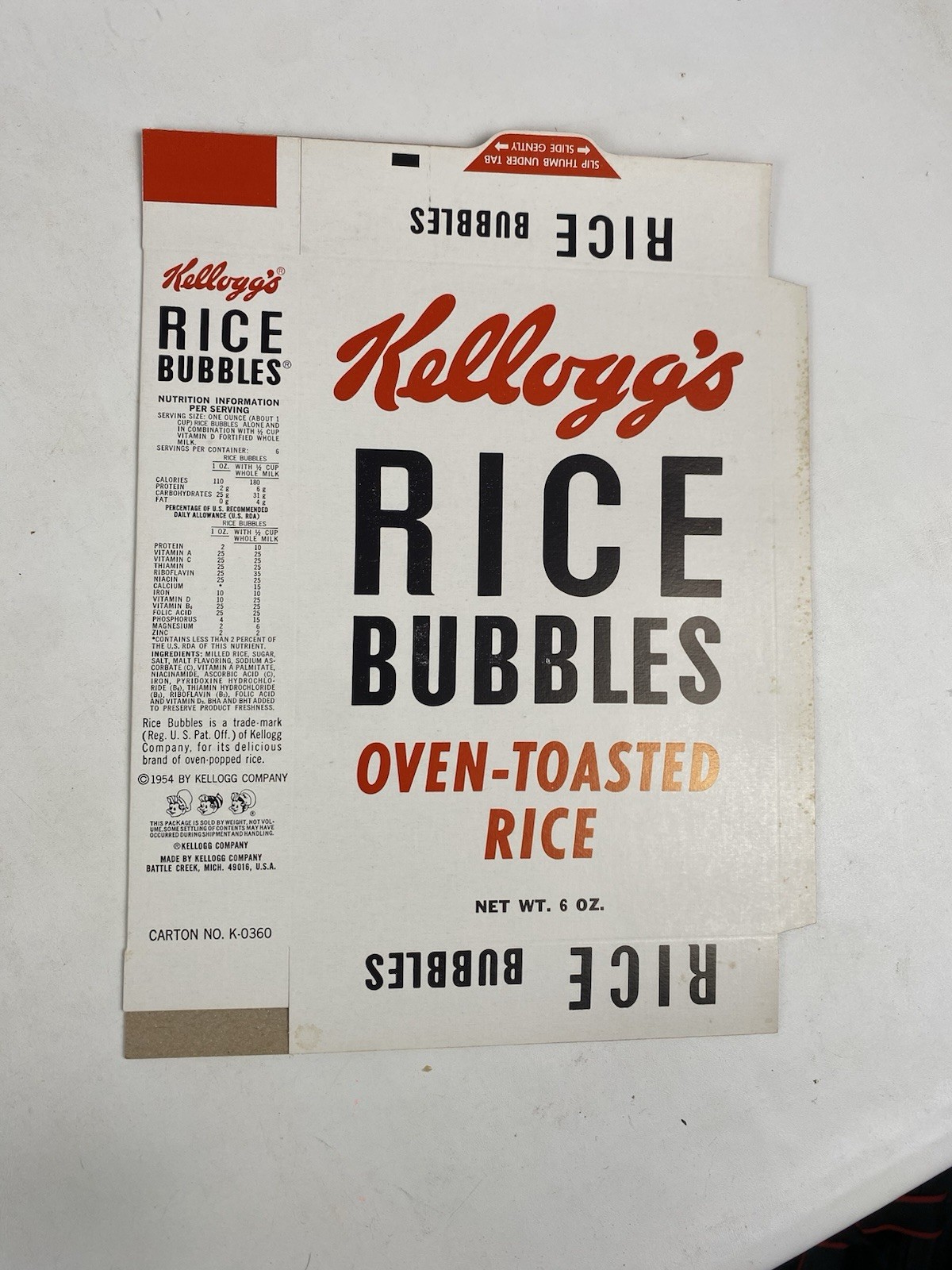 RARE Vintage 1954 Kellogg's Rice Bubbles FLAT UNUSED 6 Oz. Cereal Box 🥣 RARE Vintage 1954 Kellogg's Rice Bubbles FLAT UNUSED 6 Oz. Cereal Box 🥣