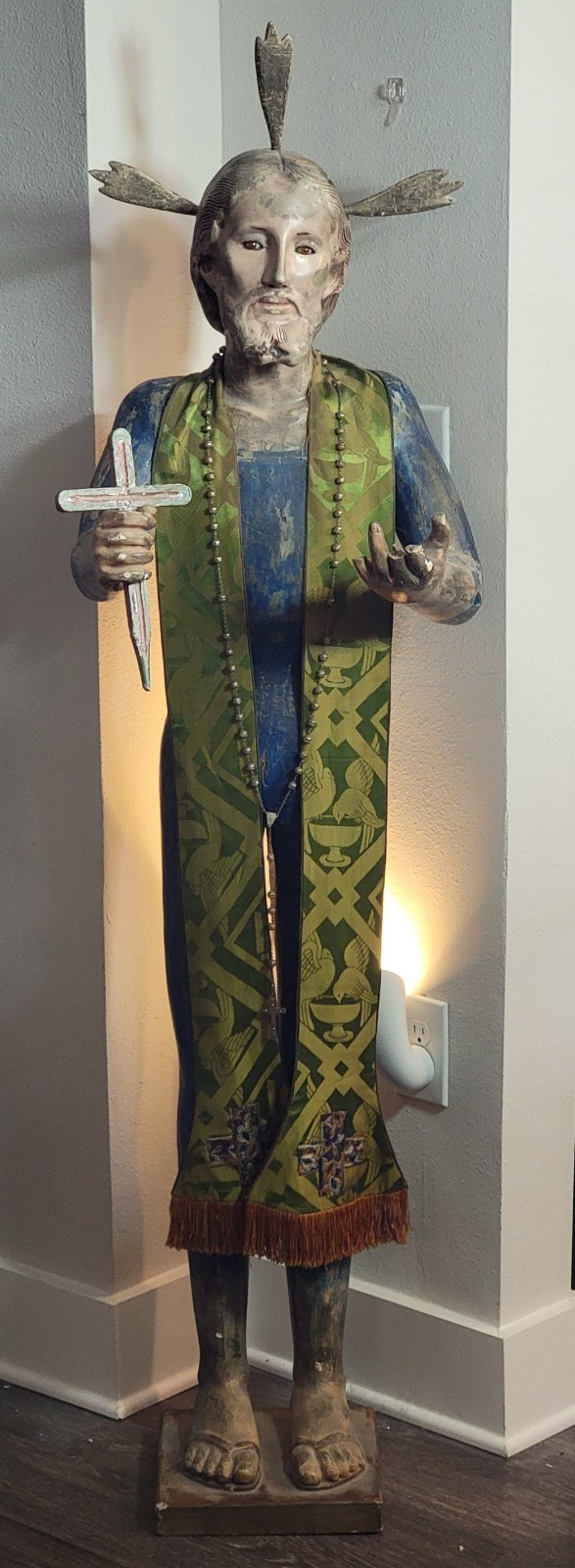 Antique 17/18th C Polychrome Wood Carving Bulto/Santo Christ Figure 5 Foot Tall