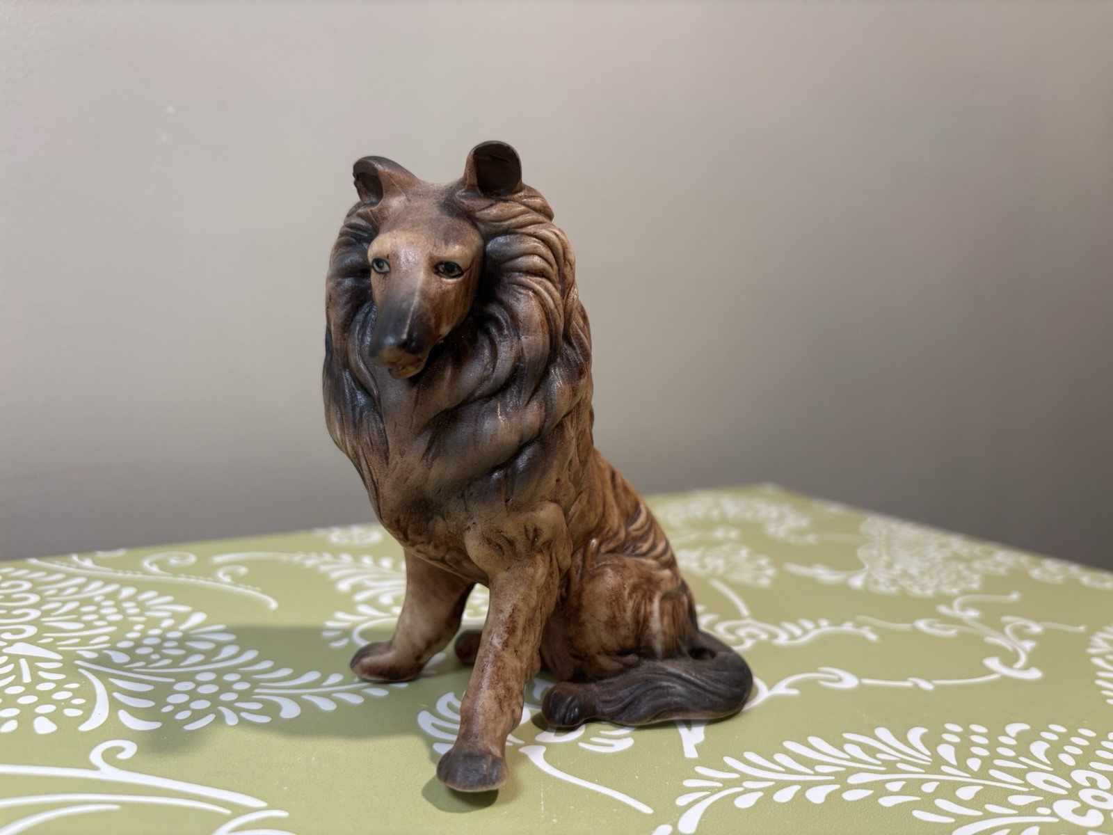 Vintage Rough Collie Sheltie Dog Figurine Ceramic Matte Brown 4”