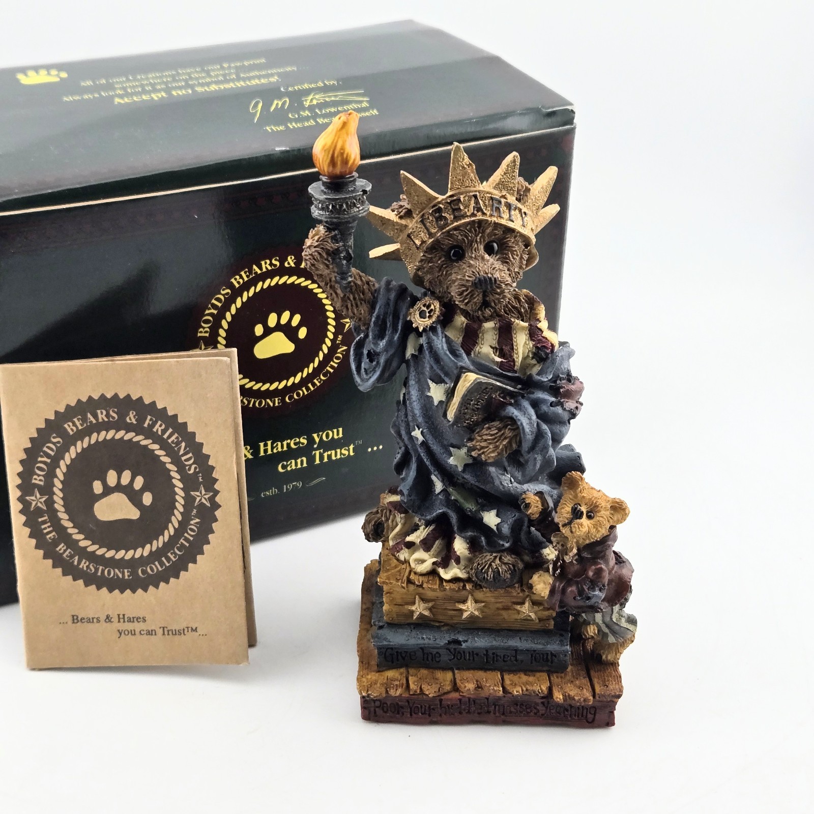 Boyds Bears Bearstone Collection Ms Libearty Wants You Too 1998 Resin Figure Box