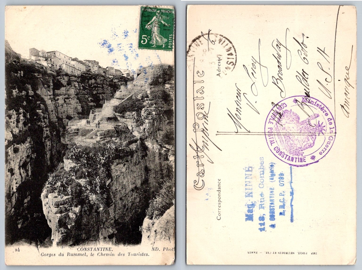 Constantine Algeria Rummel Gorges Tourist Path Real Photo Postcard 1907 Posted Constantine Algeria Rummel Gorges Tourist Path Real Photo Postcard 1907 Posted