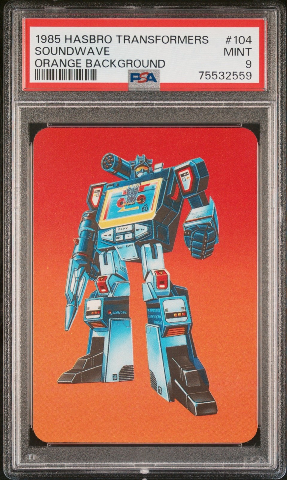 1985 Hasbro Transformers Soundwave (Orange Background) #104 PSA 9 1985 Hasbro Transformers Soundwave (Orange Background) #104 PSA 9
