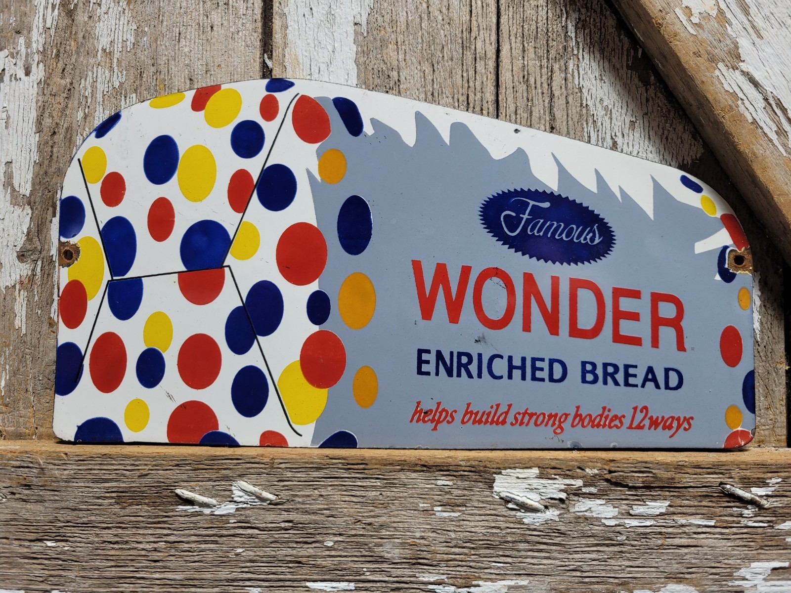 VINTAGE WONDER BREAD PORCELAIN SIGN RARE OLD FAMOUS BAKERY FOOD STORE GROCERY