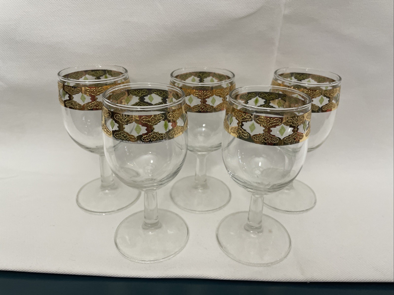 Set Of 5 MCM Culver Valencia 22K gold Highball Glasses, 5 1/4 Inch