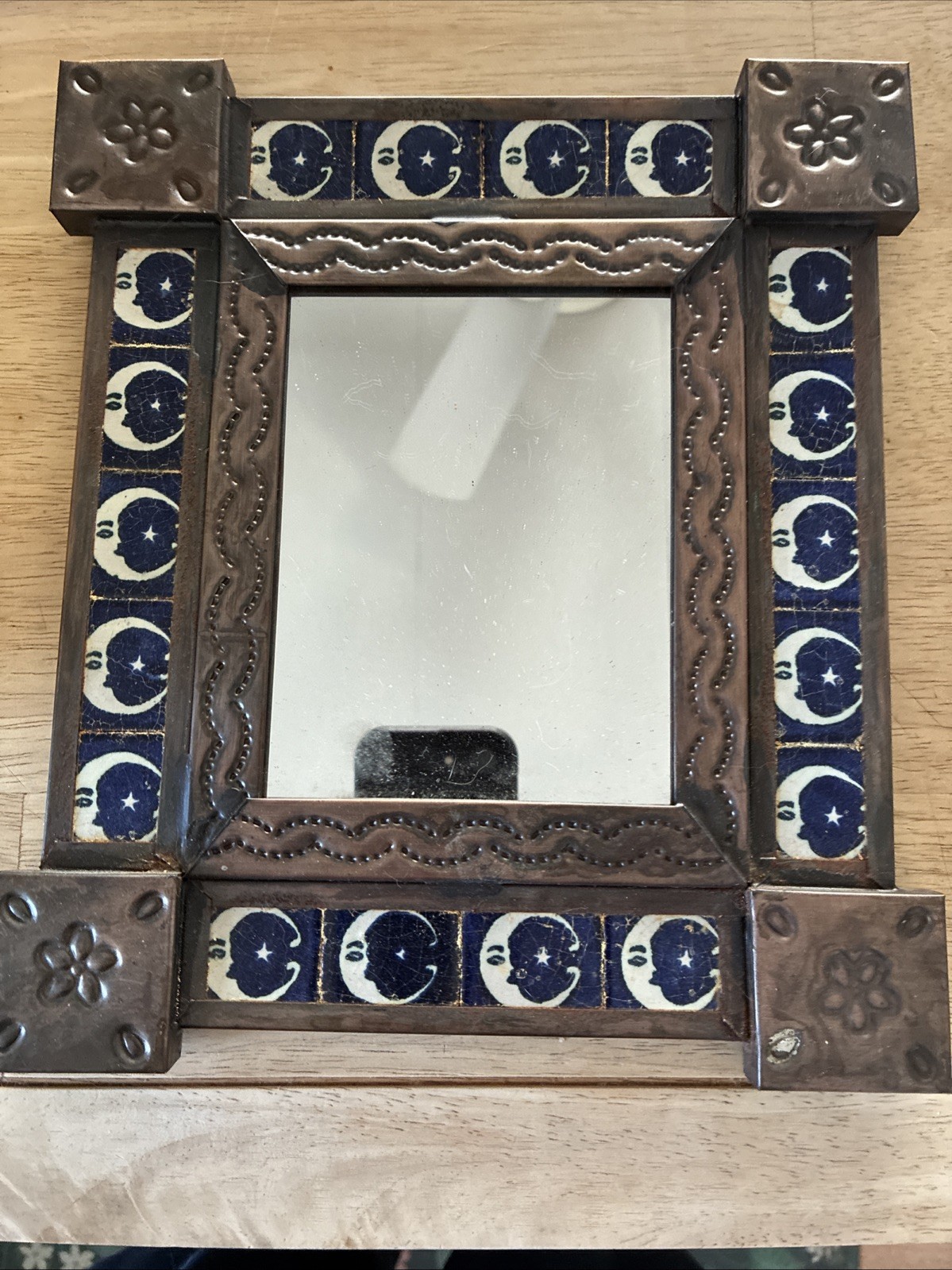 Handmade Rustic Mexican Mirror W/ Handcrafted Punched Tin & Talavera Tiles....