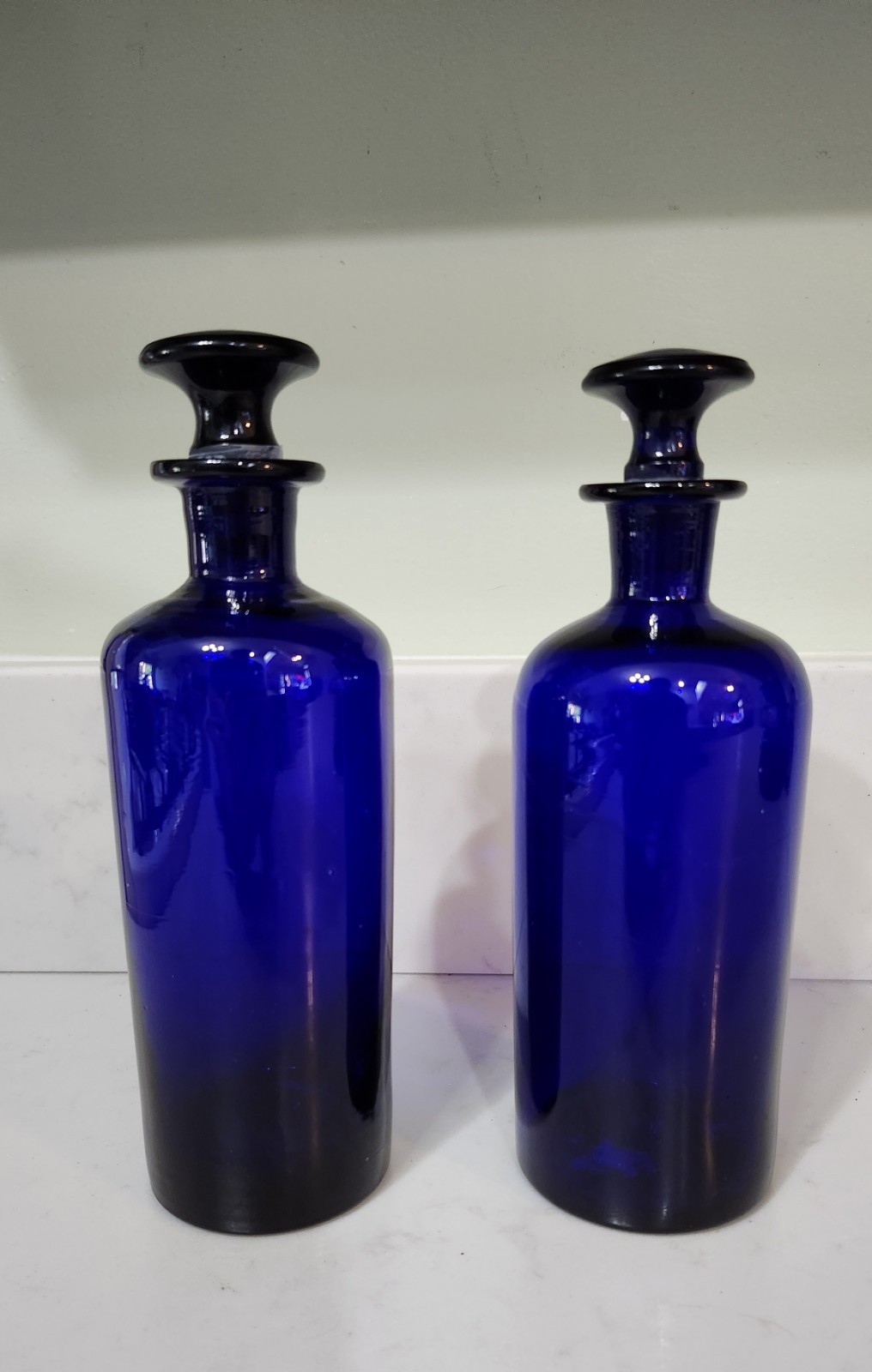 Antique Blown Glass Cobalt Blue Apocrathy Bottles
