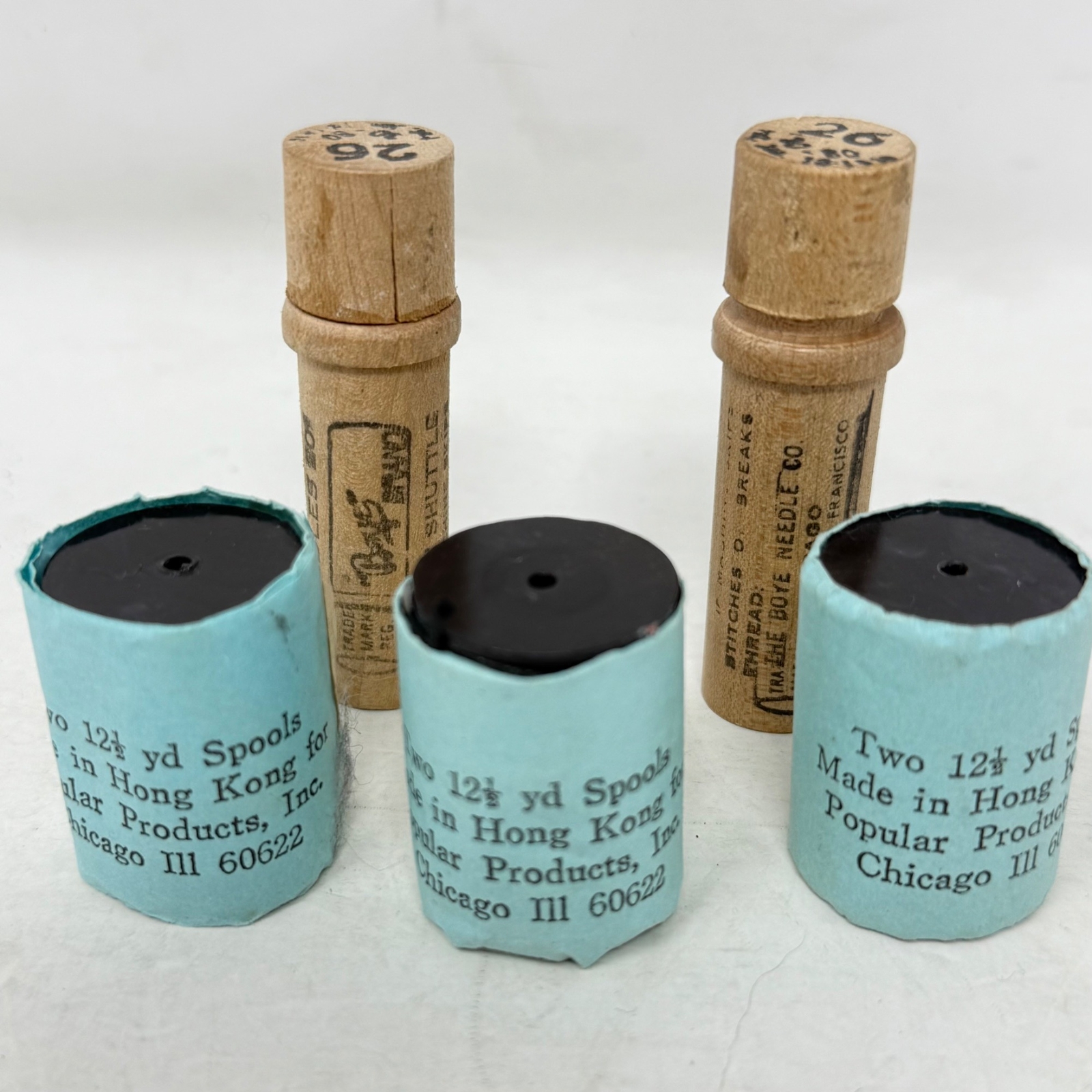 2 Vtg Boye Needle Wood Needle Tubes + #26 / 10-80 Needles Wax Thread 6 Spools