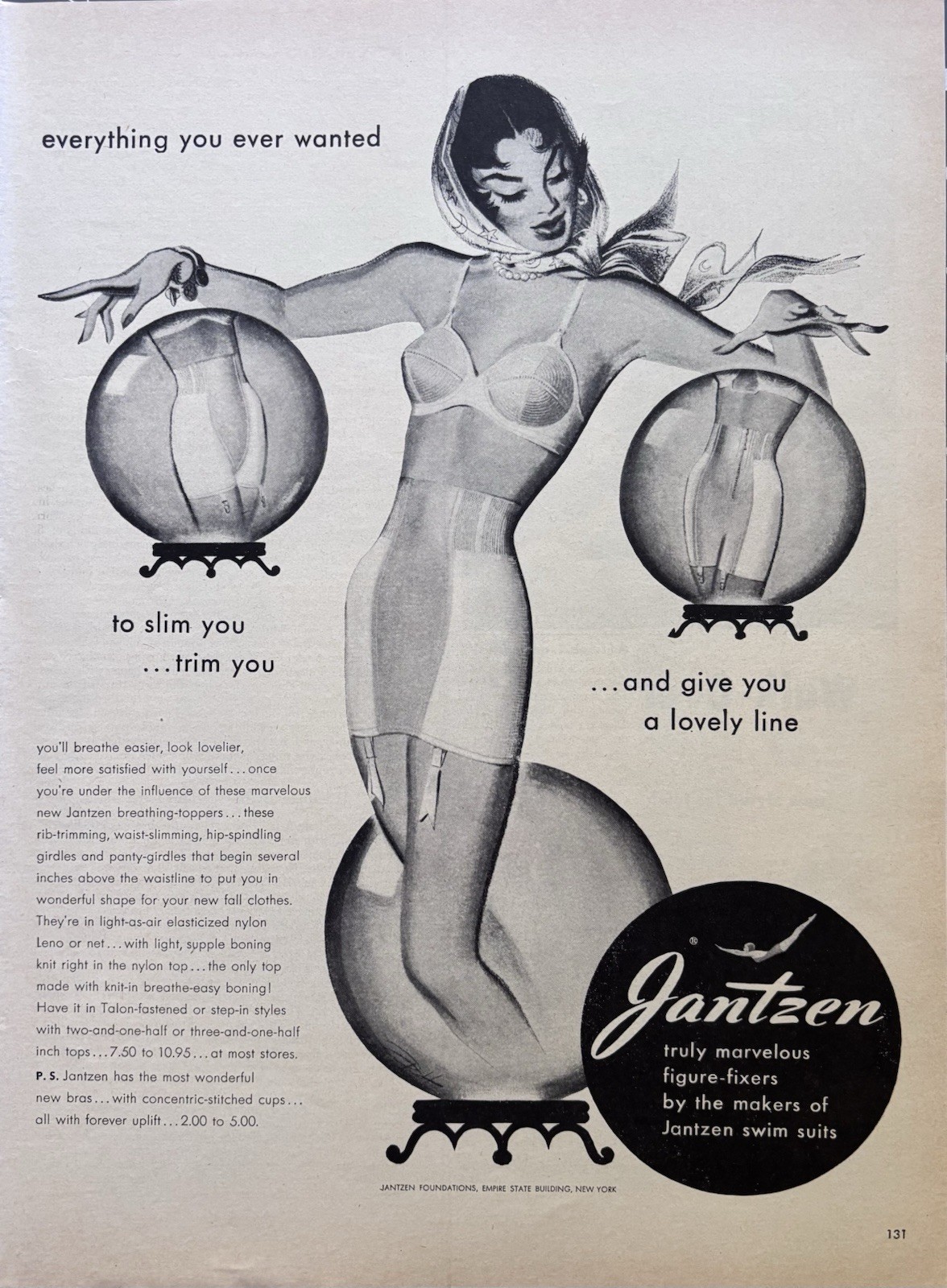 1950 Jantzen Girdles Original Vintage Print Ad Fashion Figure Wall Art Decor 