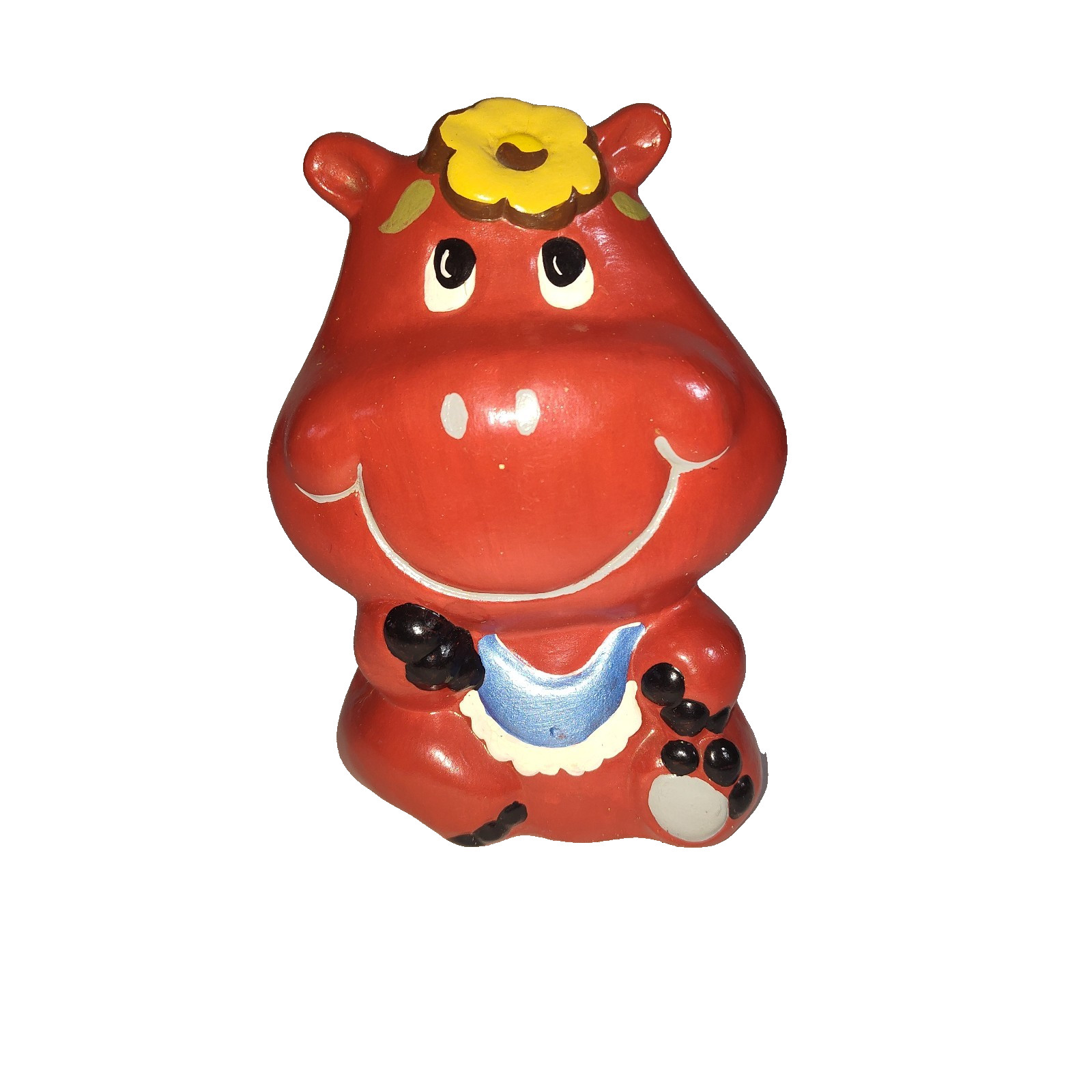 VTG Ceramic Red Hippo Figurine Kitschy Retro Hippopotamus Decal Japan Style