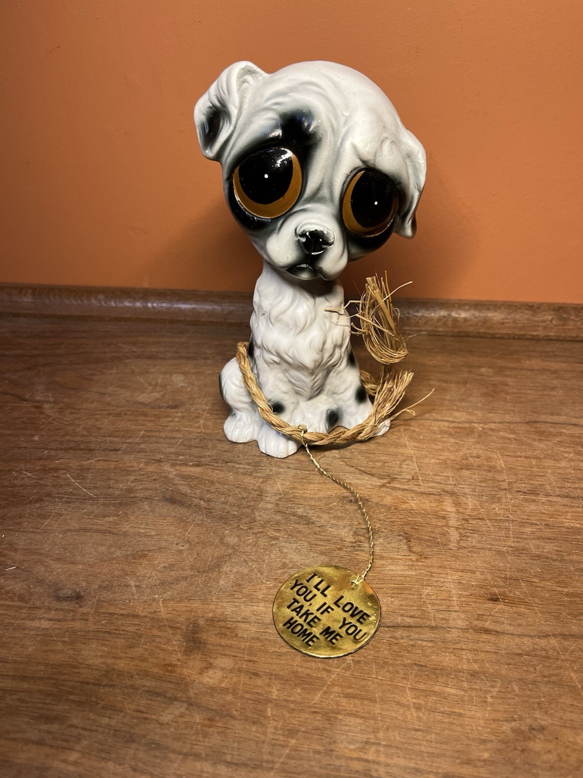 Enesco Big Sad Eyes Dog Figurine Vintage Hollow Statue Kitschy Cute Retro Decor