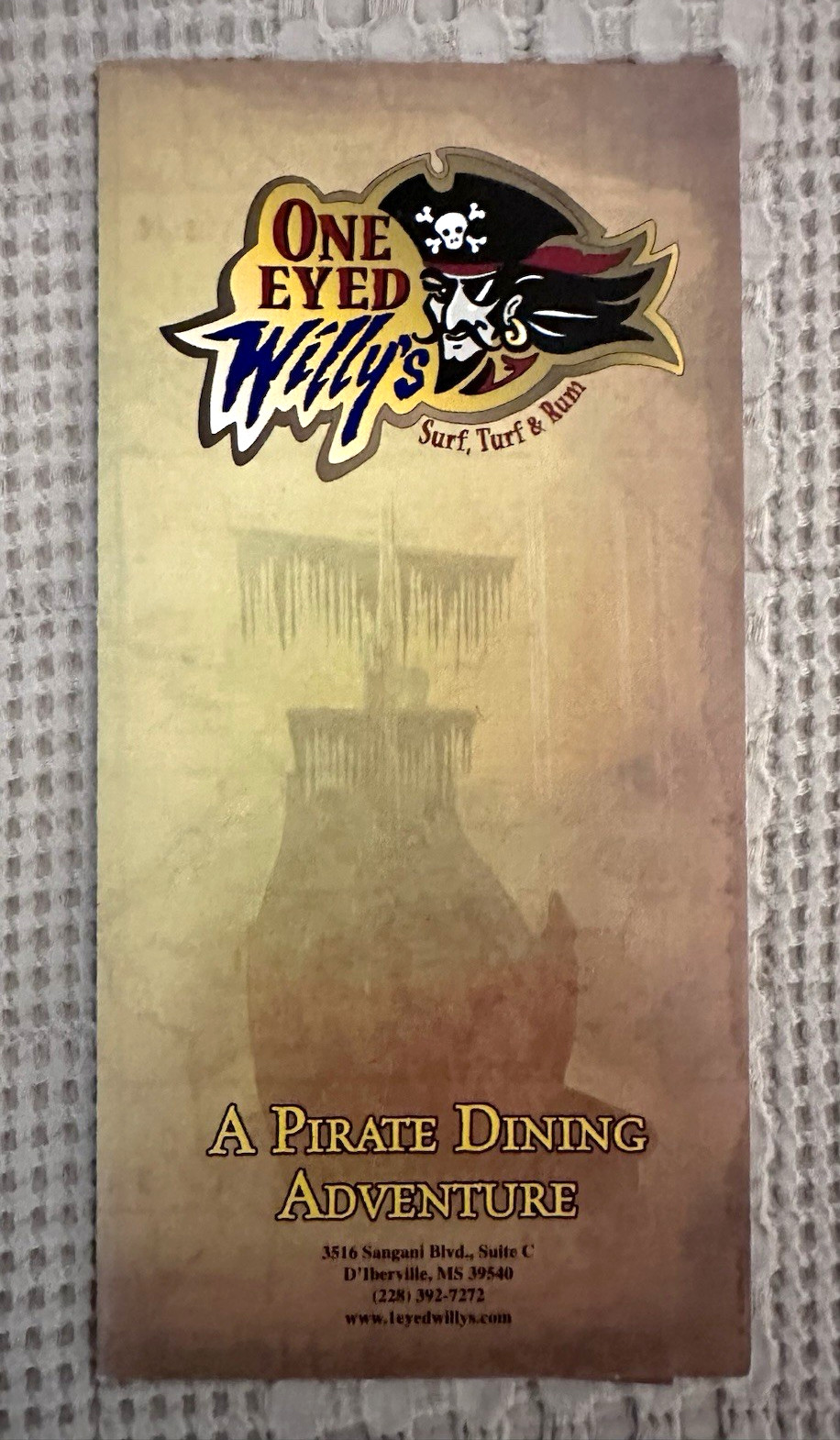Vintage 2006 One Eyed Willy\'s Pirate Dining Menu D\'Iberville Biloxi MS Ephemera Vintage 2006 One Eyed Willy\'s Pirate Dining Menu D\'Iberville Biloxi MS Ephemera