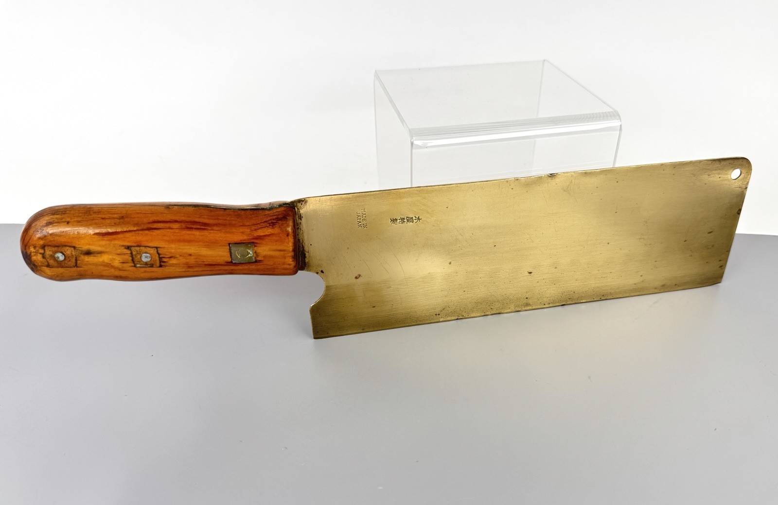 Kiya Tokusei Japanese Cleaver 9 1/4” Gold Tone Blade Wood Handle Vintage Japan