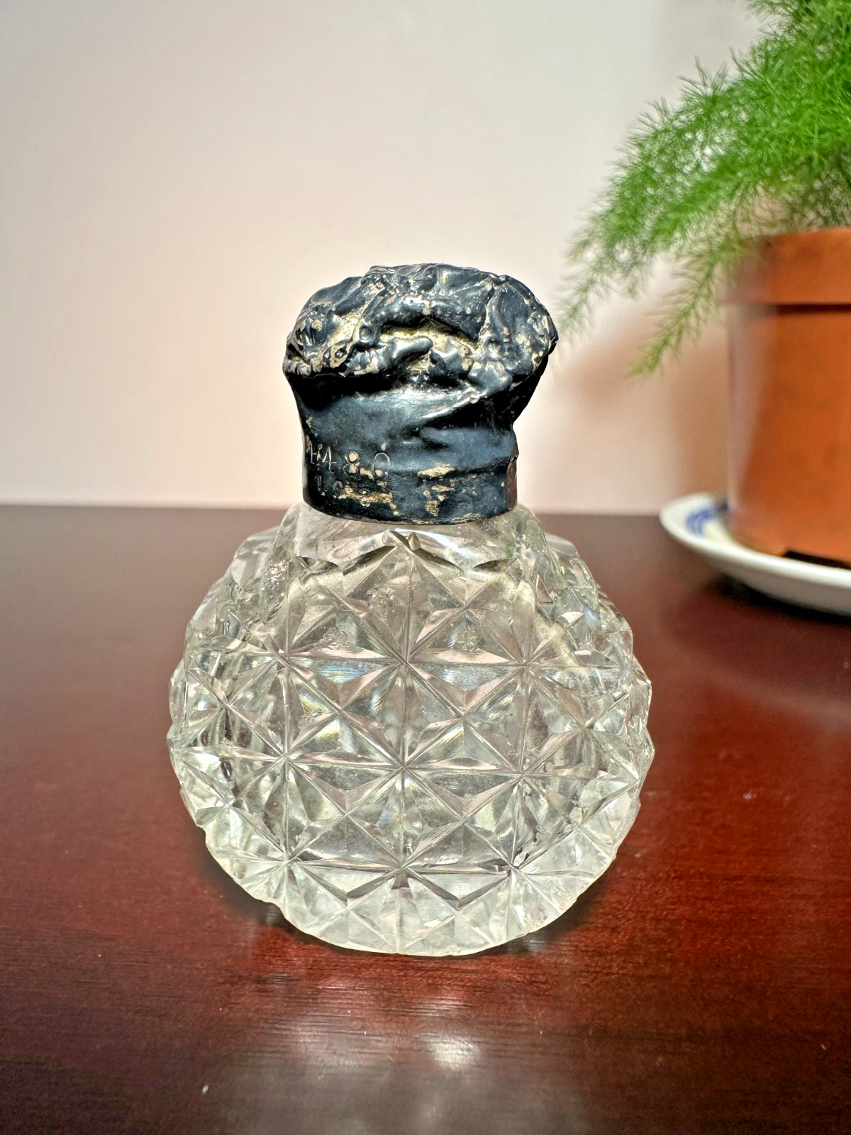 1983 Lunt Sterling Silver Mini Perfume Bottle Pressed Glass Marked 4480 Vintage