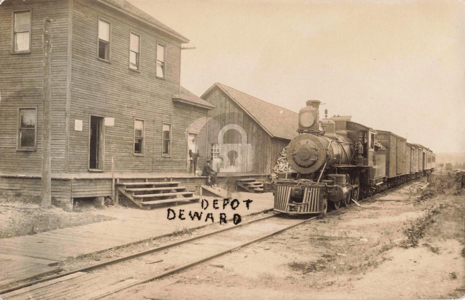 Railroad Depot Deward MI Michigan 1910 RPPC Photo Postcard COPY Railroad Depot Deward MI Michigan 1910 RPPC Photo Postcard COPY