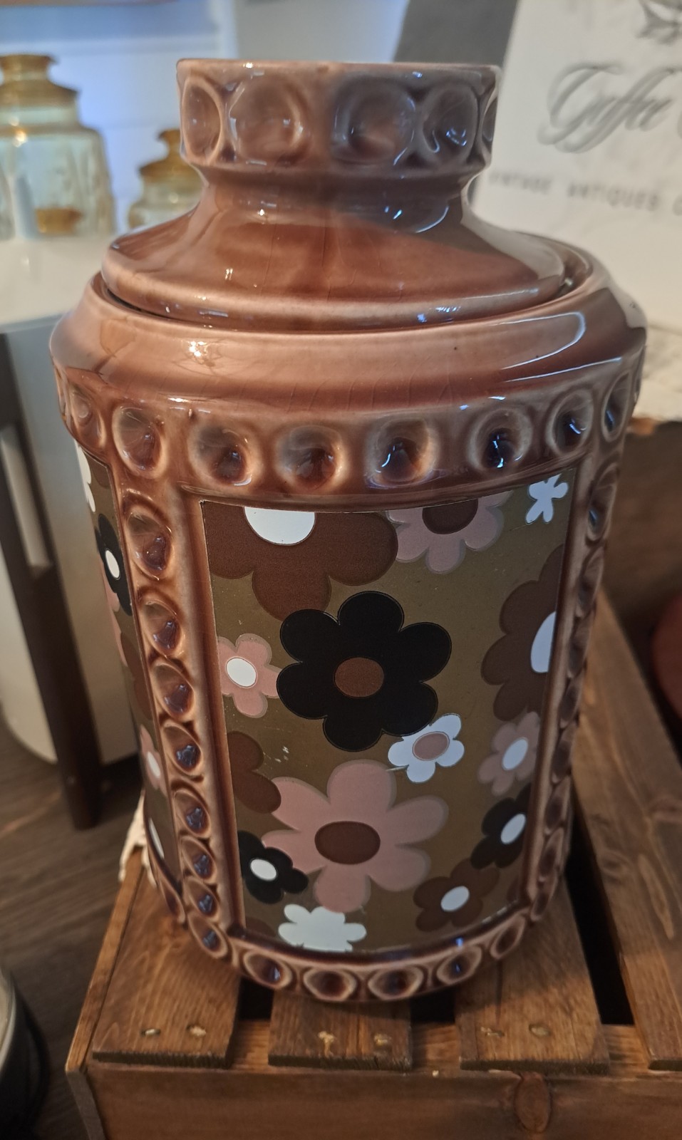 Vintage McCoy 254 Flower Cookie Jar Mod MCM Thumb Print Canister Retro