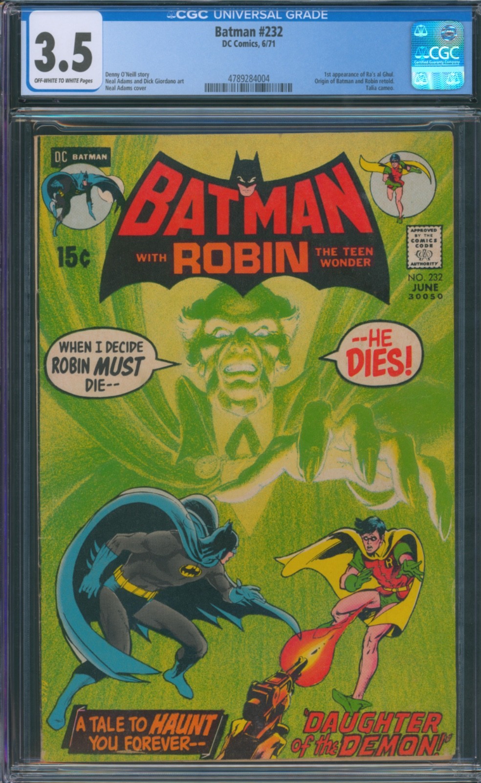 Batman 232 CGC 3.5 - OW/W - First Appearance of Ra's Al Ghul - Neal Adams