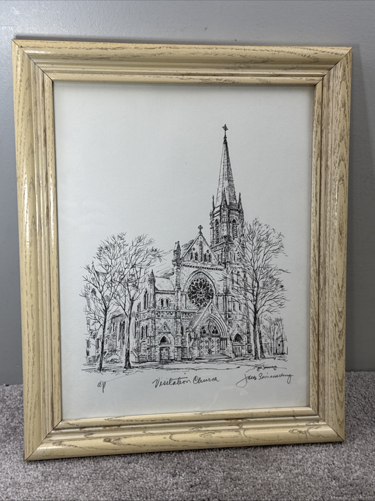 Saint Basil Visitation Church Chicago Sketch Jack Simmerling SIGNED Framed