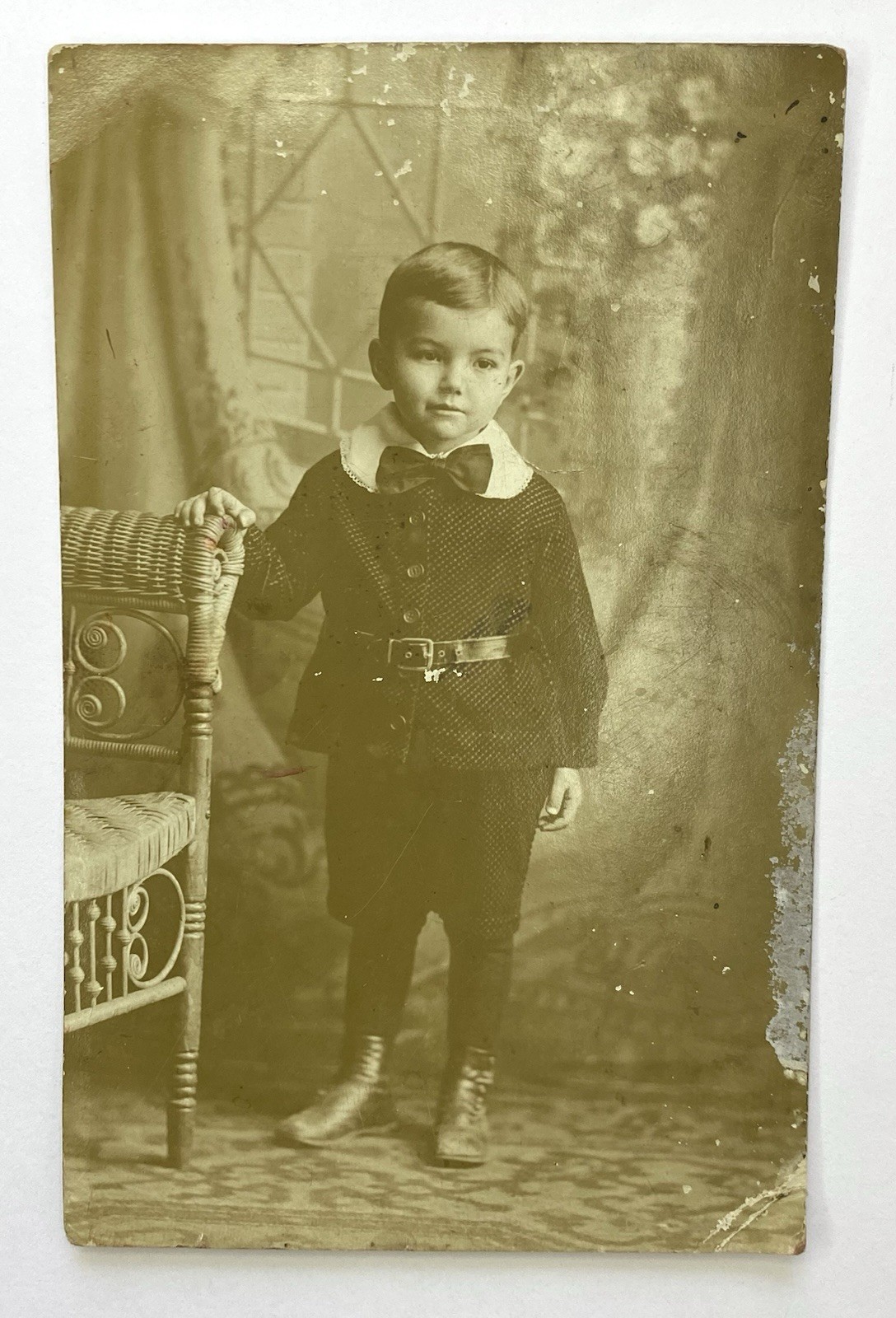 Antique RPPC 4 Year Old Boy in Dressy Victorian & Edwardian Blended Attire Sepia