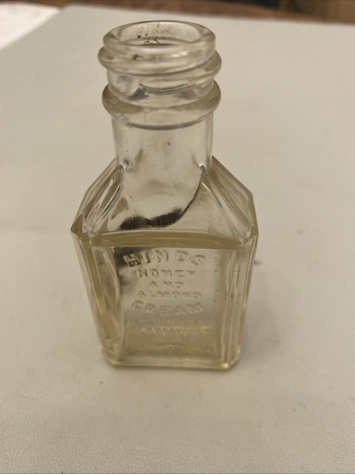 Vintage Glass Embossed Hinds Honey And Almond Cream Bottle
