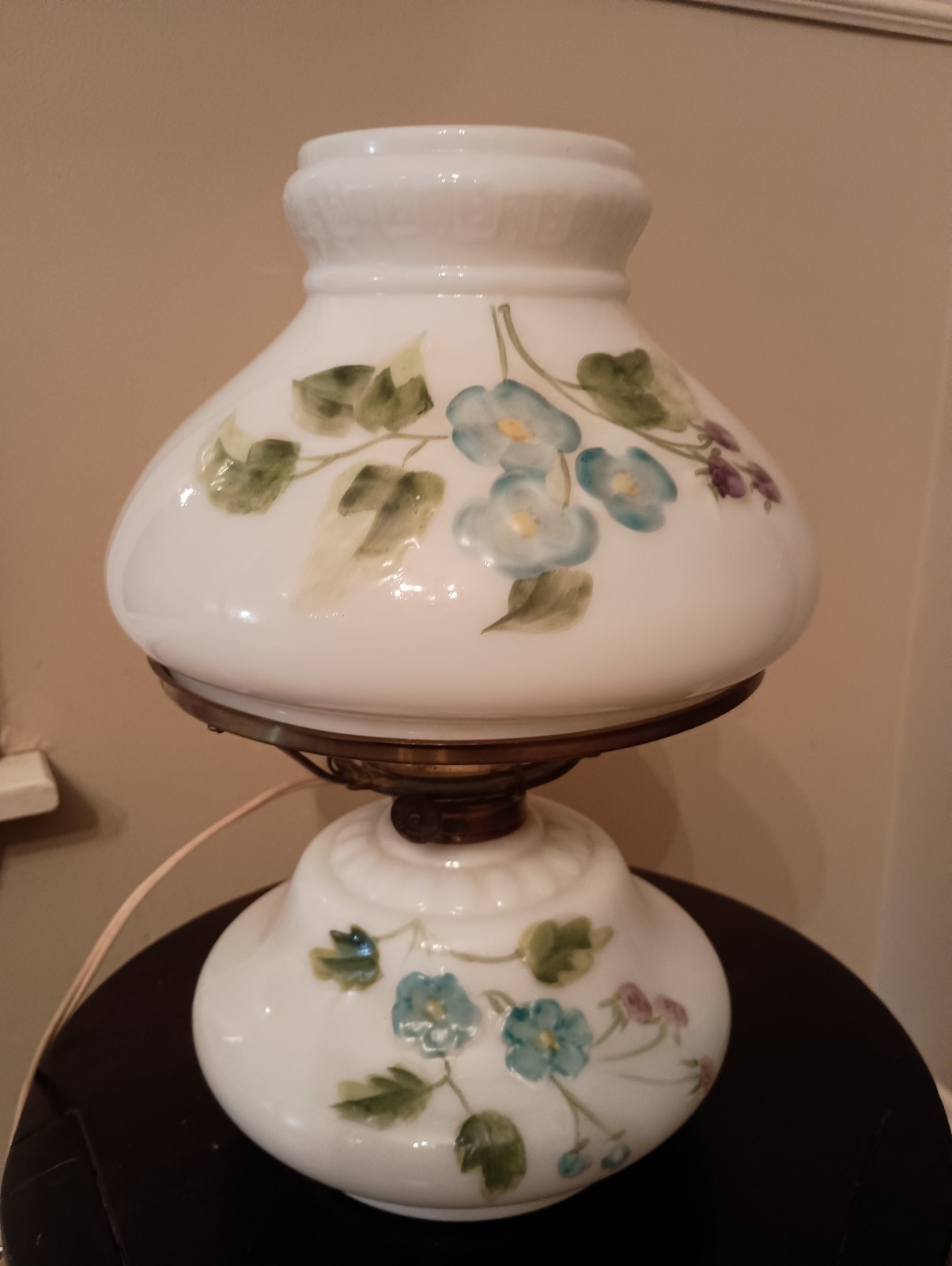 Antique Hand Painted Milk Glass GWTW Converted Eagle Oil Lamp, Read Antique Hand Painted Milk Glass GWTW Converted Eagle Oil Lamp, Read