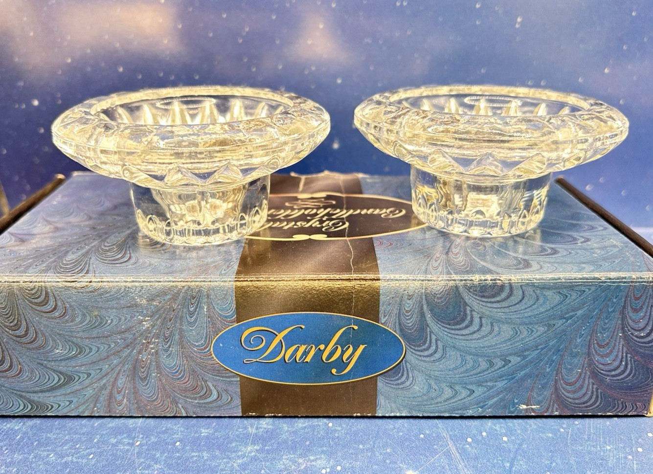 Set of 2 Vtg Darby Crystal Candleholders NOS with Original Box Set of 2 Vtg Darby Crystal Candleholders NOS with Original Box