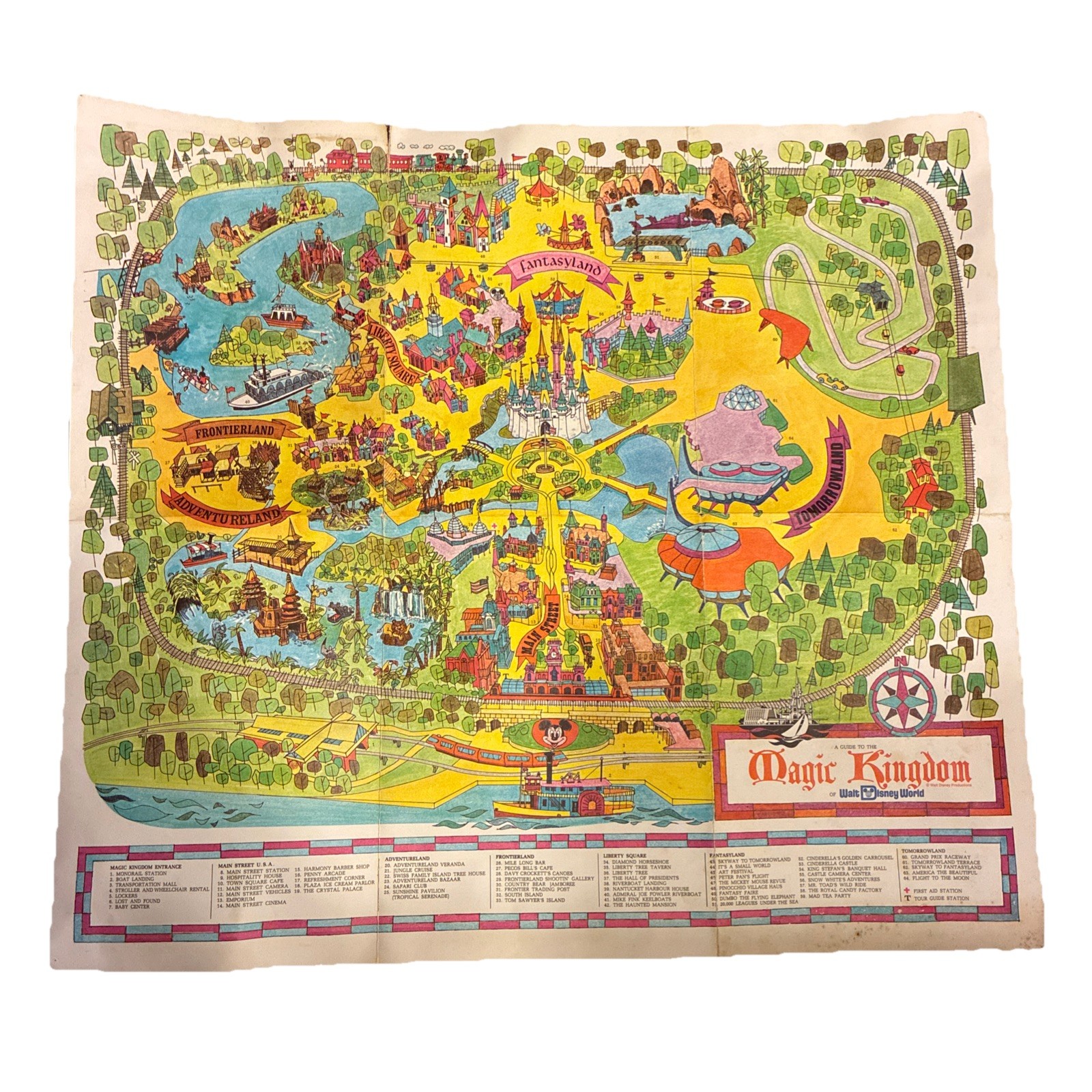 Vintage 1971 ORIGINAL Walt Disney World Magic Kingdom Souvenir Map Opening Year