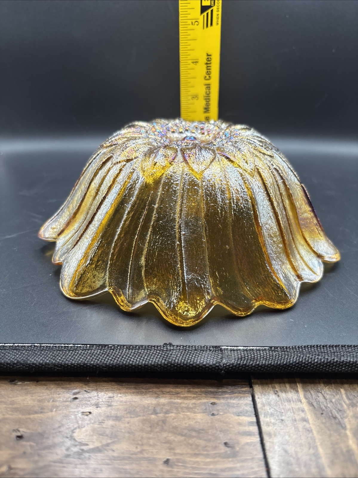 Vintage Indian Carnival Glass Sunflower Marigold Candy Dish Bowl